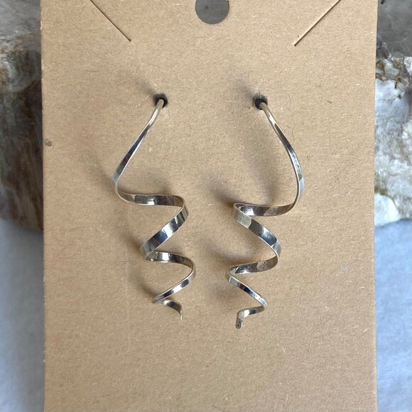 Artisan Sterling Silver 925 1.5" Twisted Spiral Wire Dangle Earrings - Picture 13 of 16